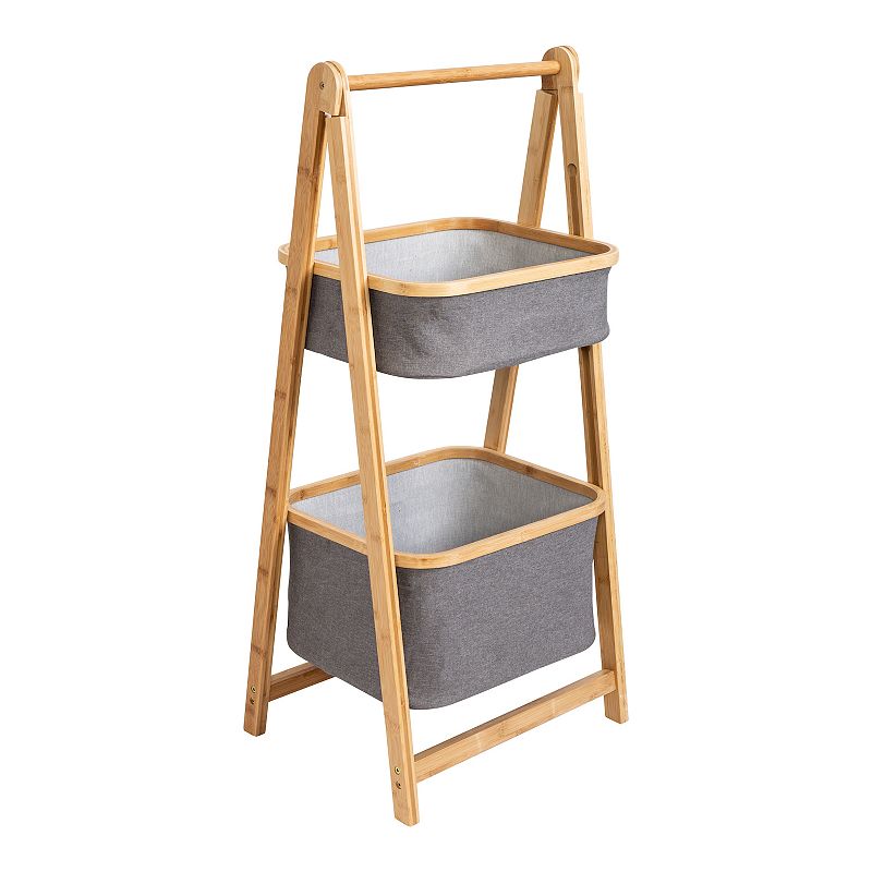 Small Bamboo and Canvas 2-Tier Collapsible A-Frame Shelving Unit