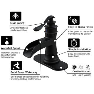 BWE Waterfall Single Hole Single-Handle Low-Arc Bathroom Faucet With Pop-up Drain Assembly In Matte Black A-96556-Black