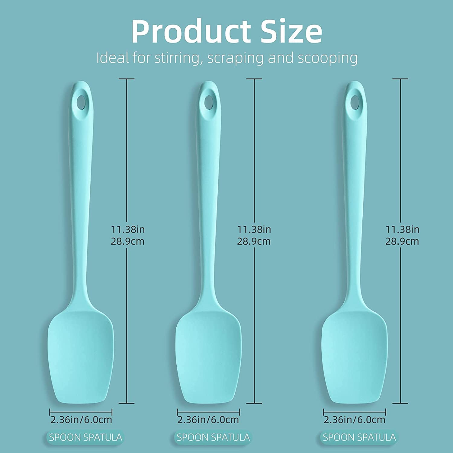 Silicone Spoon Spatula Set, Food Grade BPA Free, Heat Resistant Up To 600℉, Baking Cooking Mixing Kitchen Utensils Set of 3(Teal)