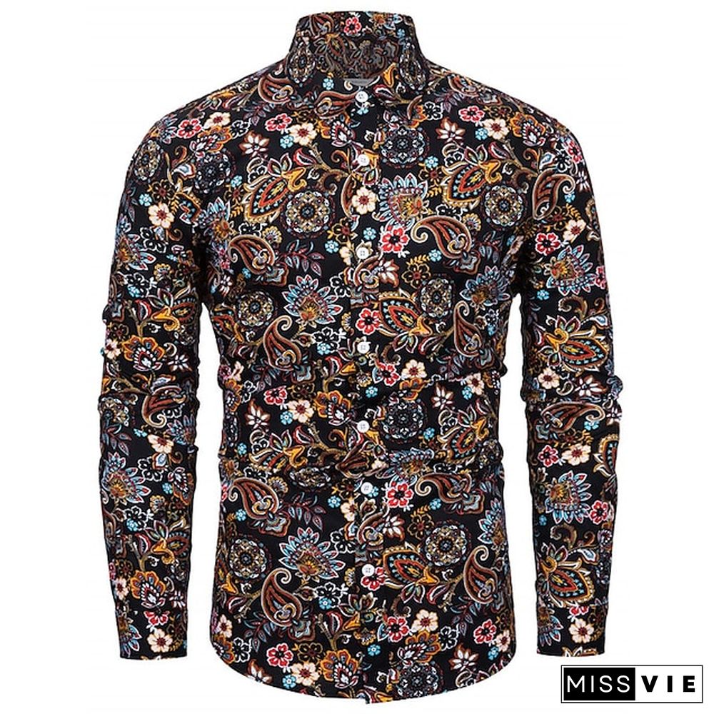 Men's Shirt Boho Shirt Floral Paisley Graphic Prints Turndown Black Red Purple Green Outdoor Street Long Sleeve Print Button-Down Clothing Apparel Sports Fashion Streetwear Designer