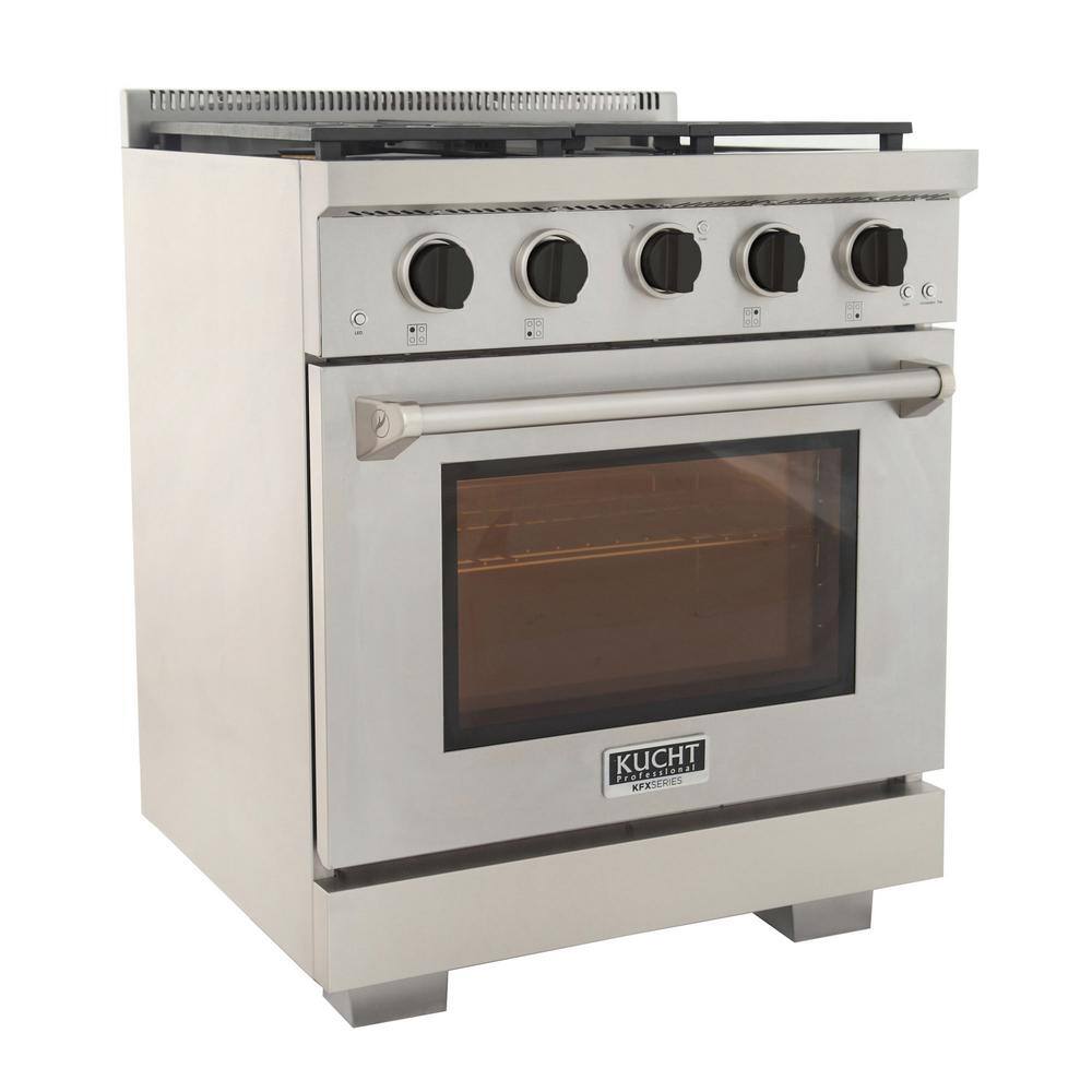 Kucht Professional 30 in. 4.2 cu. ft. Propane Gas Range with Power Burner Convection Oven in Stainless Steel with Black Knobs KFX300LP-K