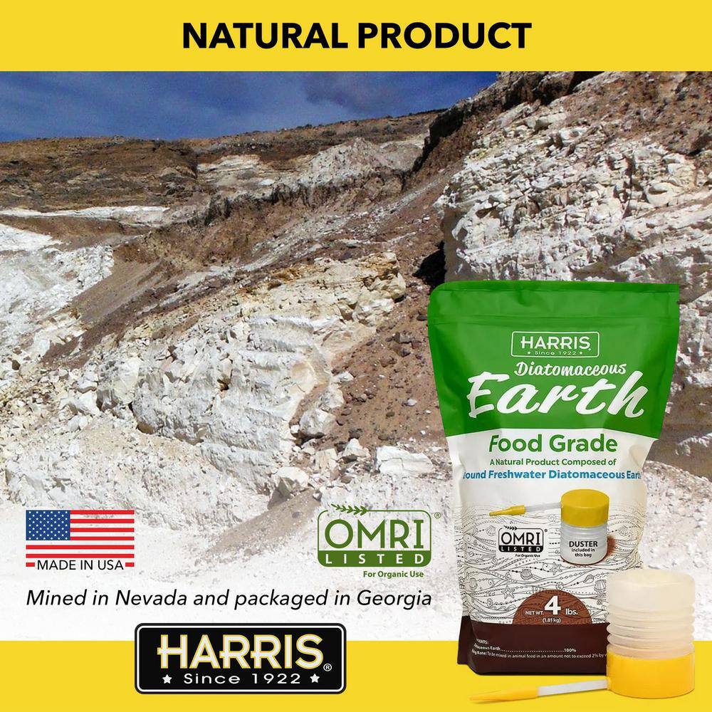 Harris 64 oz.(4 lb.) Diatomaceous Earth Food Grade 100% with Powder Duster Applicator DE-FG4P