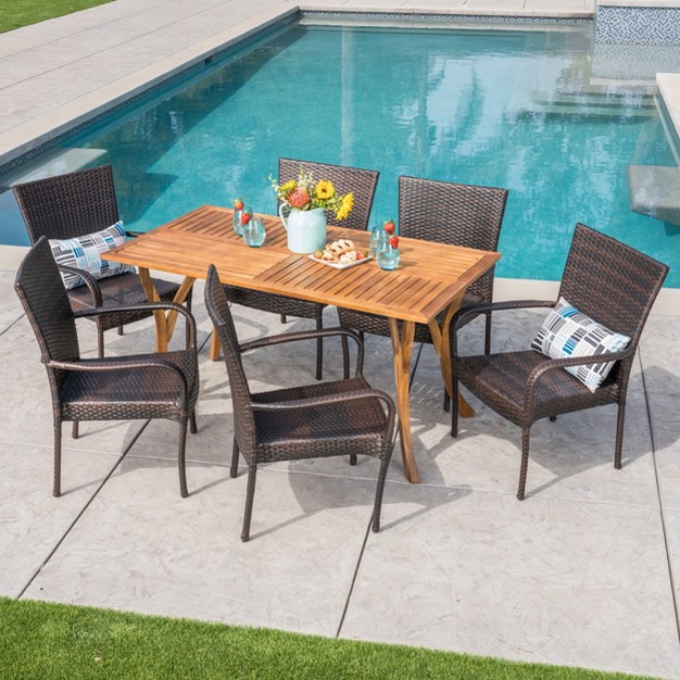 Monterey 7pc Acacia amp Wicker Dining Set Christopher Knight Home