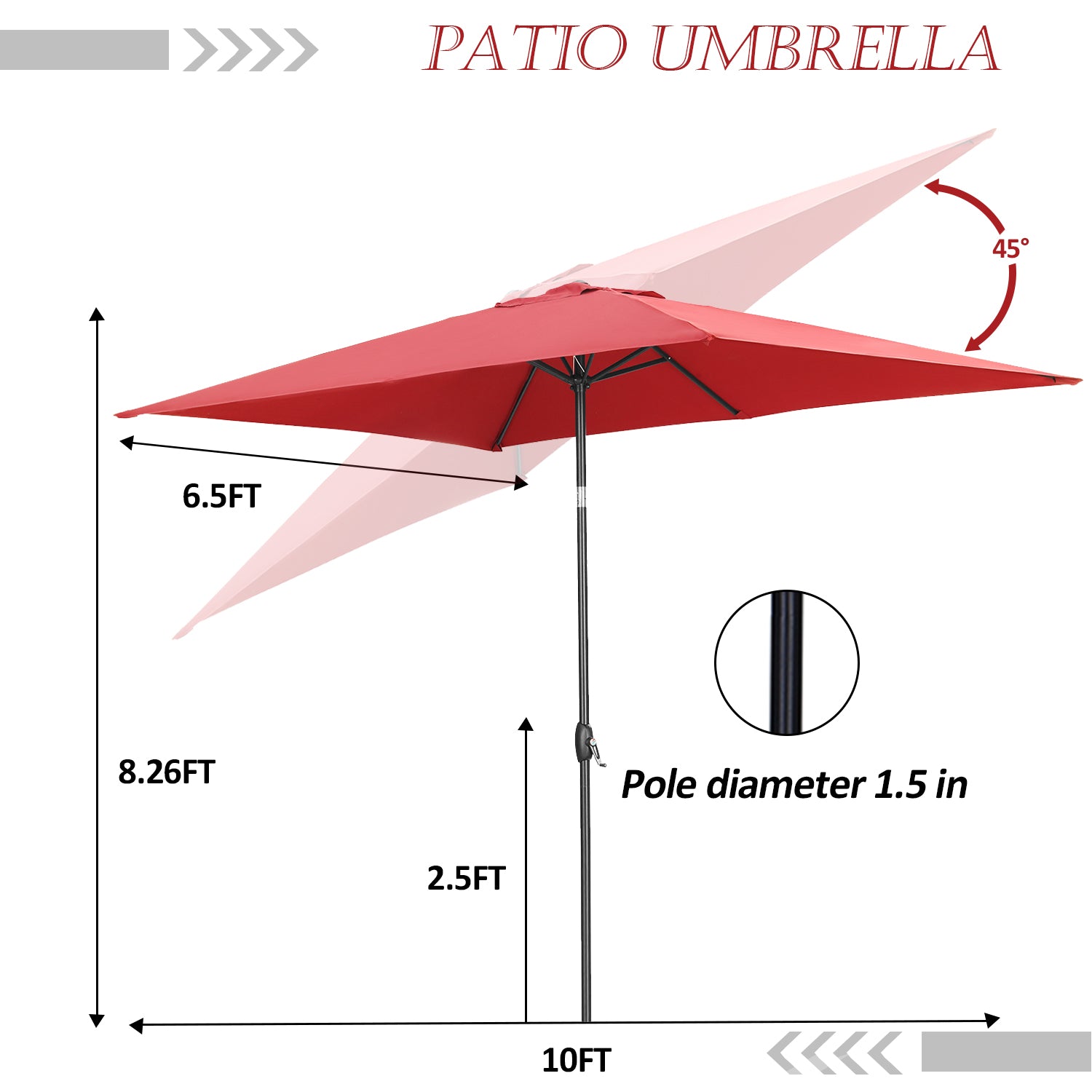 Wesfital 10' Rectangular Patio Lawn Market Umbrella Outdoor Table Umbrellas Market Center Umbrellas with Push Button Tilt for Garden, Lawn & Pool,Red