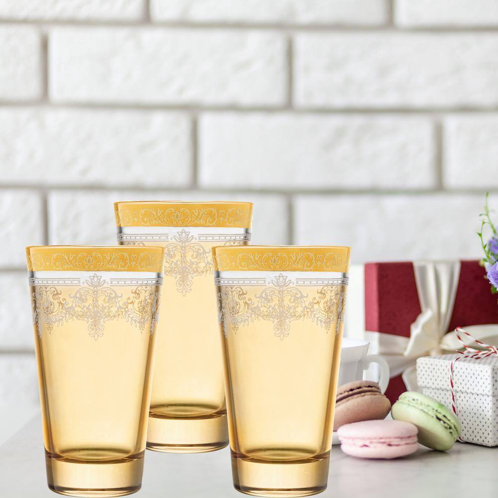 Lorren Home Trends 10 oz. Gold Amber Highball Glass (Set of 6) 9469