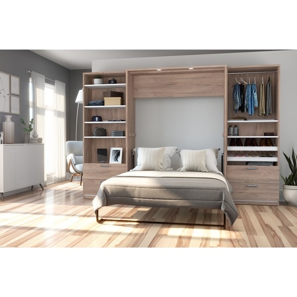 Cielo Full Murphy Bed and 2 Shelving Units with Drawers by Bestar - - 14086493