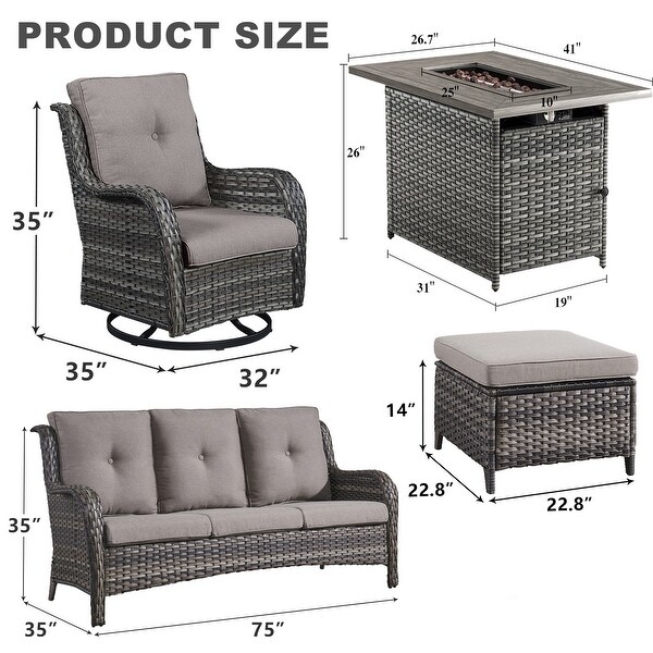 Patio Glider Chair Sofa with Fire Pit Table