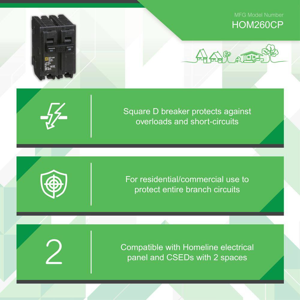 Square D Homeline 60 Amp 2-Pole Circuit Breaker(HOM260CP) HOM260CP