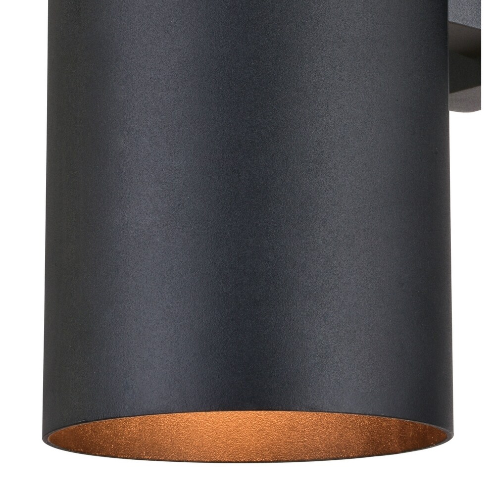 Chiasso Aluminum 2 Light Dusk to Dawn Black Contemporary Outdoor Tube Wall Light   5 in. W x 14.25 in. H x 7.5 in. D