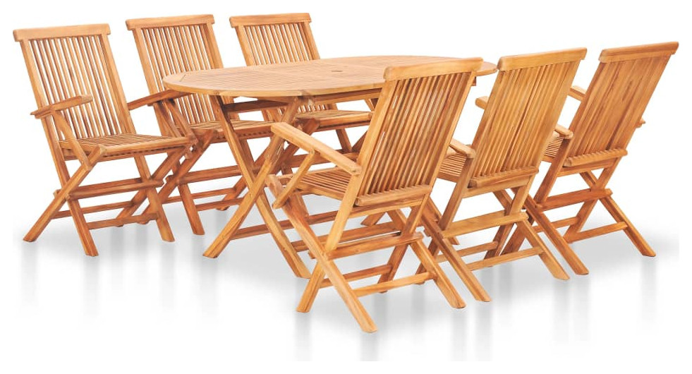 vidaXL Solid Teak Wood 7 Piece Folding Patio Dining Set Furniture Table Yard   Transitional   Outdoor Dining Sets   by Virventures  Houzz