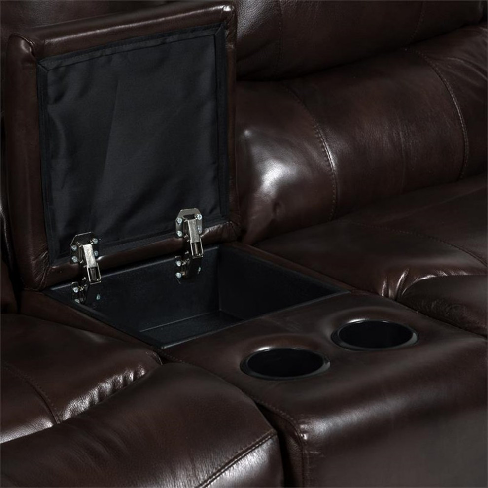 Ramsey Leather Look Console Reclining Loveseat   Contemporary   Loveseats   by Homesquare  Houzz