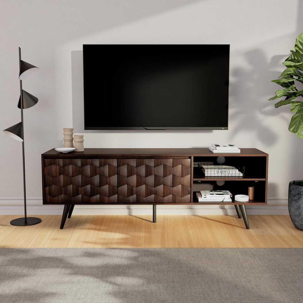 Modern TV Stand  Wooden Frame With Unique Geometric Accented Door   Modern   Entertainment Centers And Tv Stands   by Decor Love  Houzz