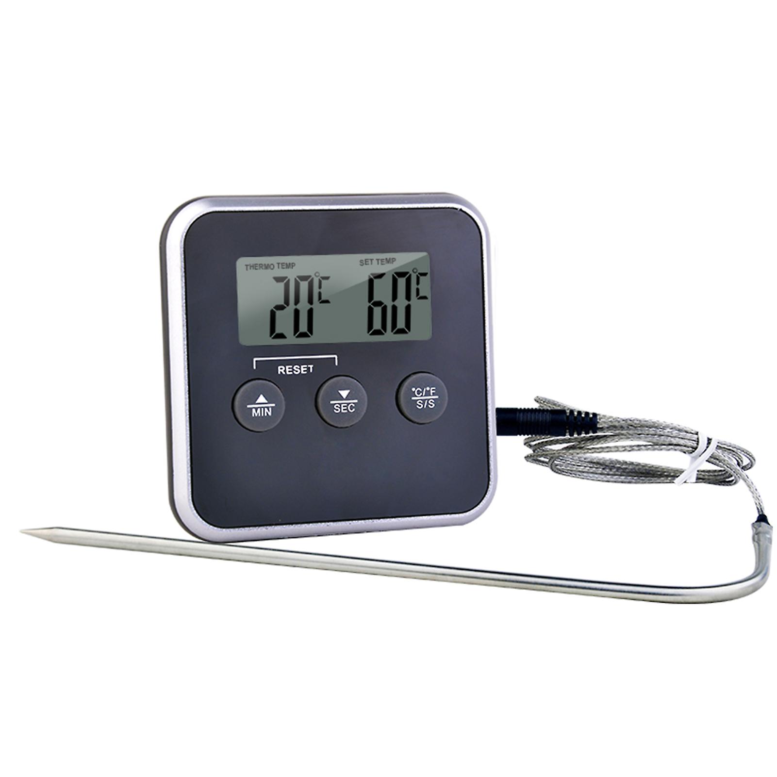 Black Meat Thermometers and Timers With Lcd Display Thermometer Clock Timer With Stainless Steel Probe Instant Digital Read Meat Thermometer For Bbq Mea