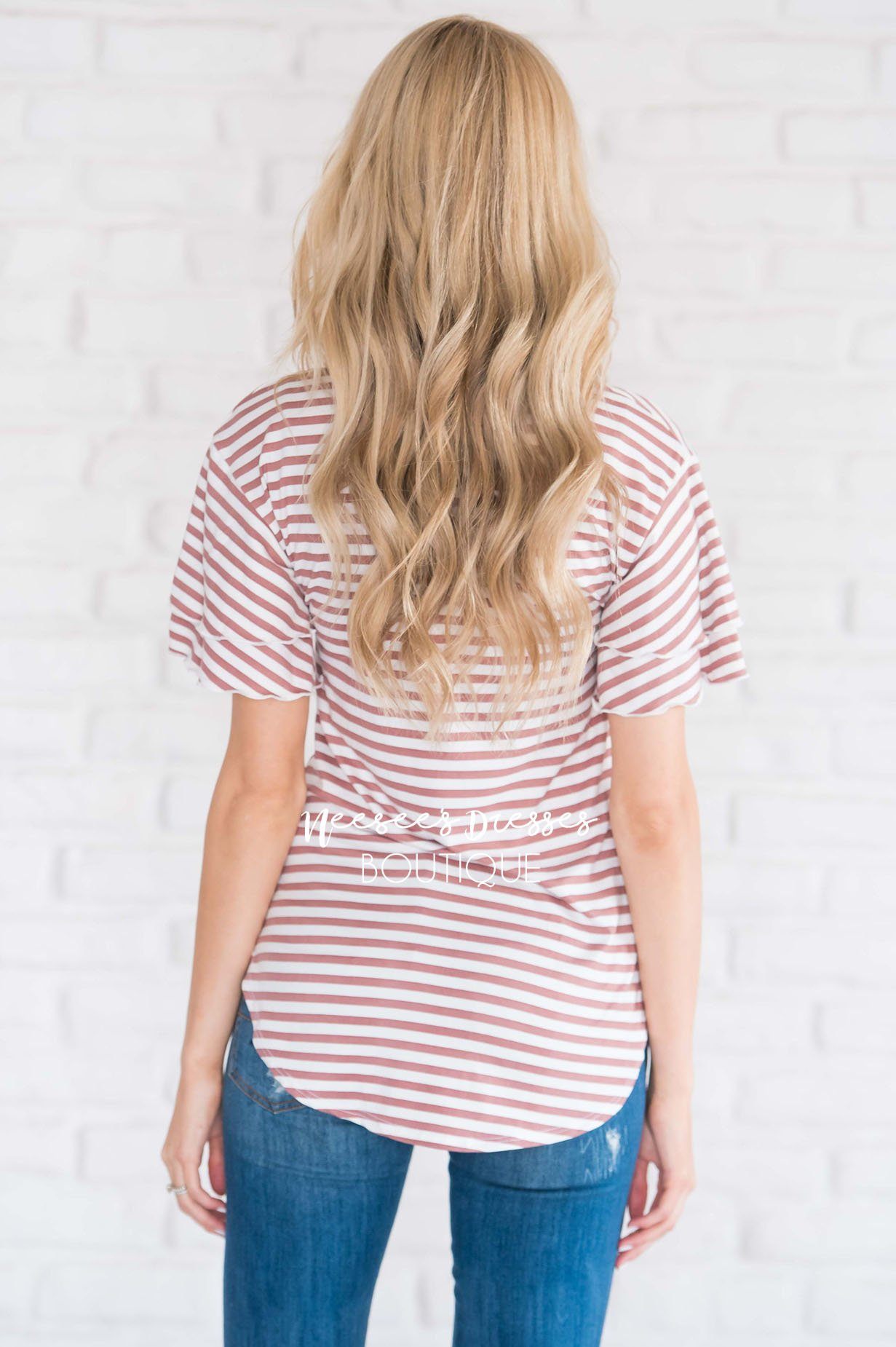 Ruffle Sleeve Scoop Neck Tee