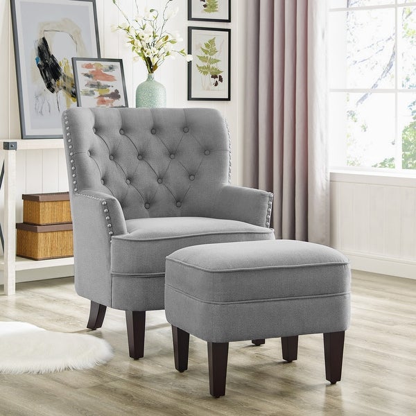 Moser Bay Mignon 30'' Wide Tufted Wingback Accent Chair with Ottoman， Velvet or Linen