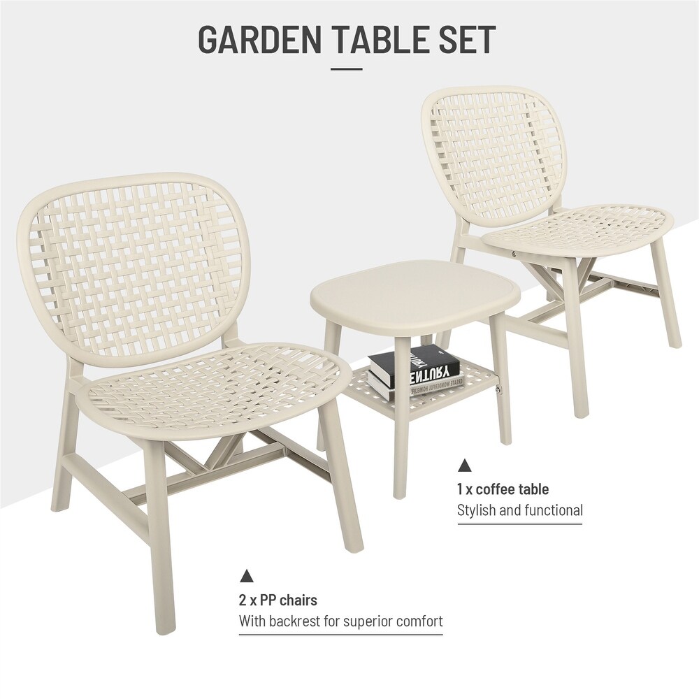 3 Pieces Patio Table Chair Set With Open Shelf