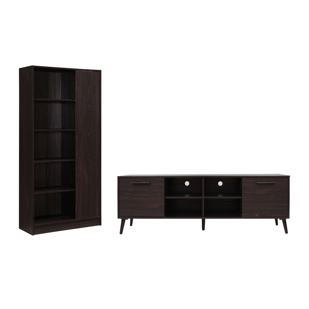 Daru Mid Century 2 Piece Faux Wood and Rubber Wood Entertainment Center Set by Christopher Knight Home