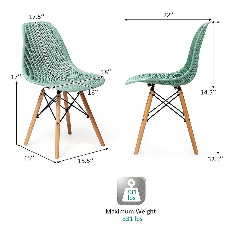 2 Pcs Modern Plastic Hollow Chair Set with Wood Leg