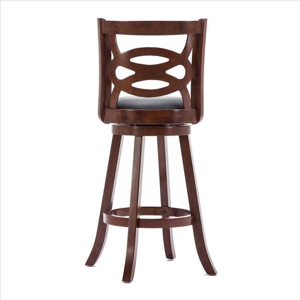 29 Inches Swivel Wooden Counter Stool with Geometric Back， Brown - 43.5 H x 17.5 W x 19.5 L Inches