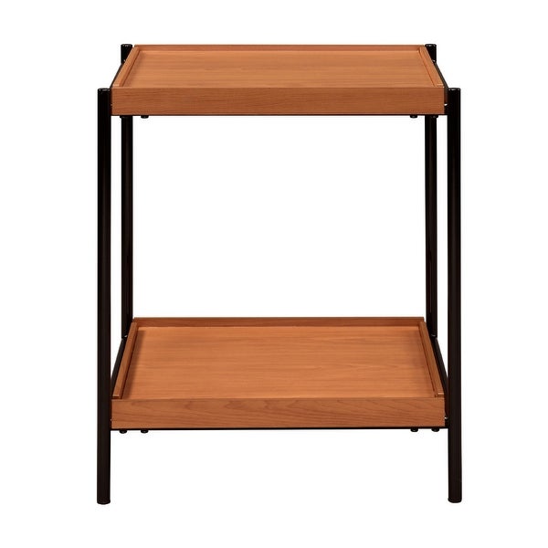 Wooden End Table with Metal Frame in Honey Oak and Black