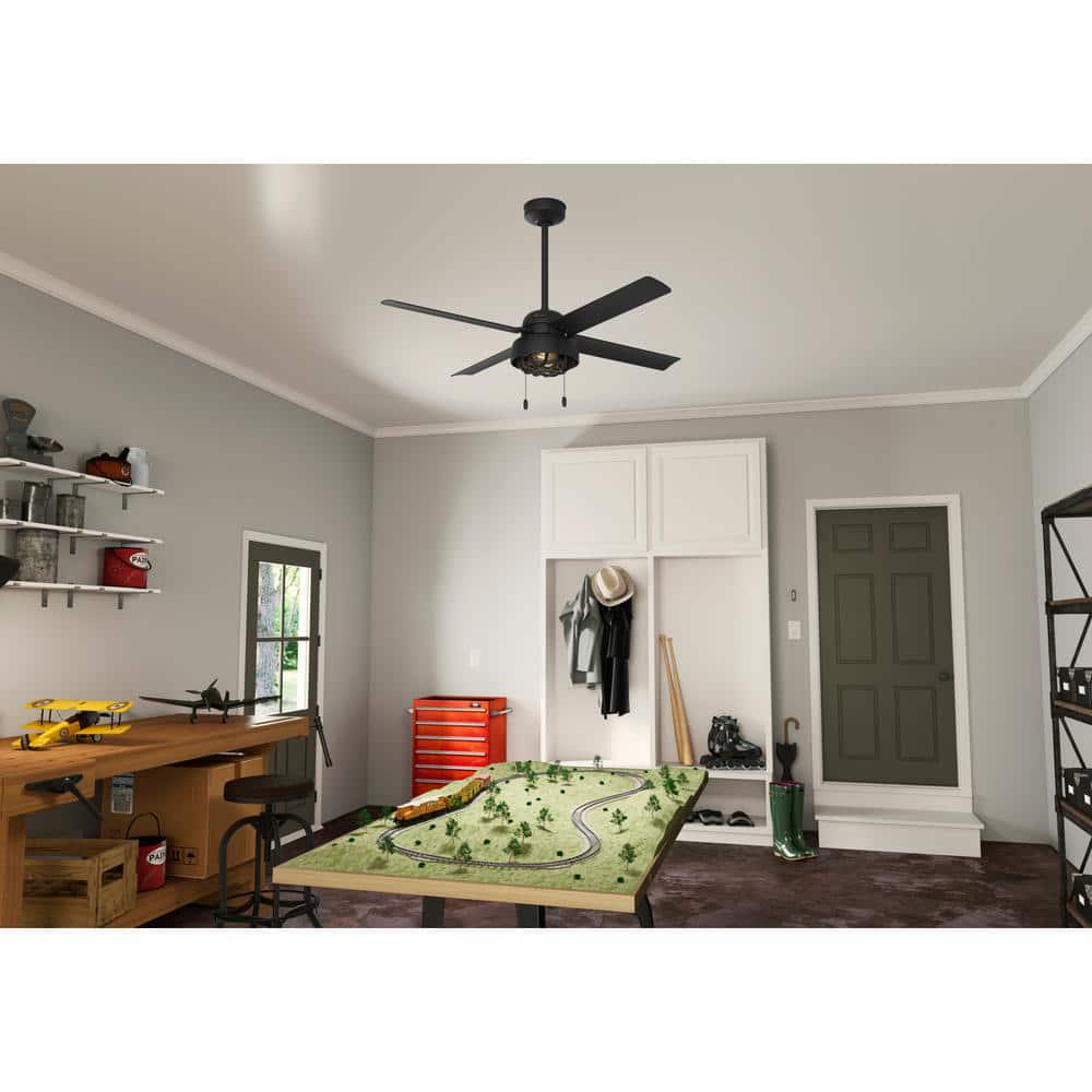 Hunter Spring Mill 52 in LED IndoorOutdoor Matte Black Ceiling Fan with Light Kit