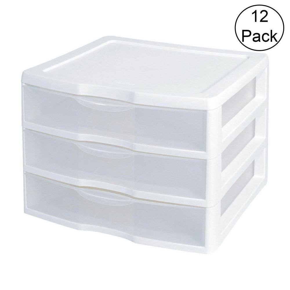 Sterilite White and Clear Countertop 3-Drawer Desktop Storage Unit (12 Pack) 12 x 20938003