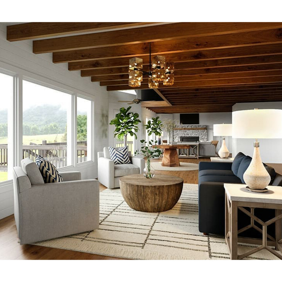 Minimalist Large Round Wood Coffee Table Modern Geometric Block Walnut Gray   Rustic   Coffee Tables   by My Swanky Home  Houzz