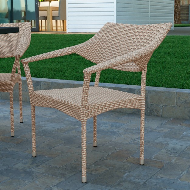 Emma And Oliver Modern All weather Patio Dining Chairs With Fade And Weather Resistant Pe Rattan And Reinforced Steel Frame