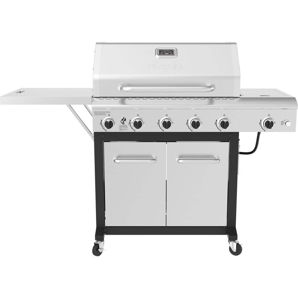 Nexgrill 5Burner Propane Gas Grill in Stainless Steel with Side Burner and Foldable Side Shelf