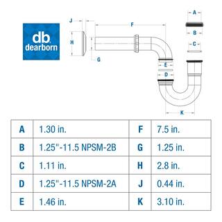 Dearborn Brass 1-14 in. Brass P- Trap without Cleanout 17-Gauge Chrome HDC701-1