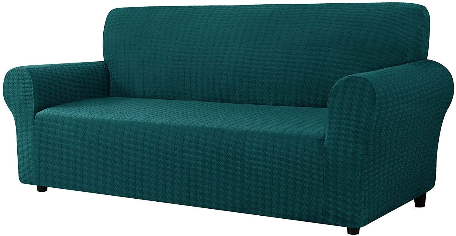 CHUN YI 1 Piece Stretch Houndstooth Sofa Slipcover Couch Cover (Teal, XL Sofa)