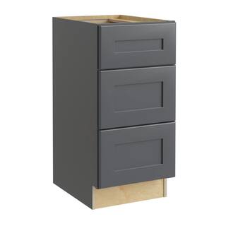 Home Decorators Collection Newport Onyx Gray Shaker Assembled Plywood 15 x 34.5 x 24 in. Stock Base Drawer Kitchen Cabinet 3 Soft Close Drawers BD15-NDO