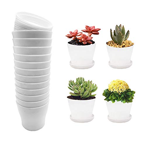 12 Pack 4 Inch White Plastic Planters Pots,Plant Flower Seedlings Nursery Pot with Pallet,Indoor Flower Plant Container for All House Plants,Succulents,Flowers and Cactus