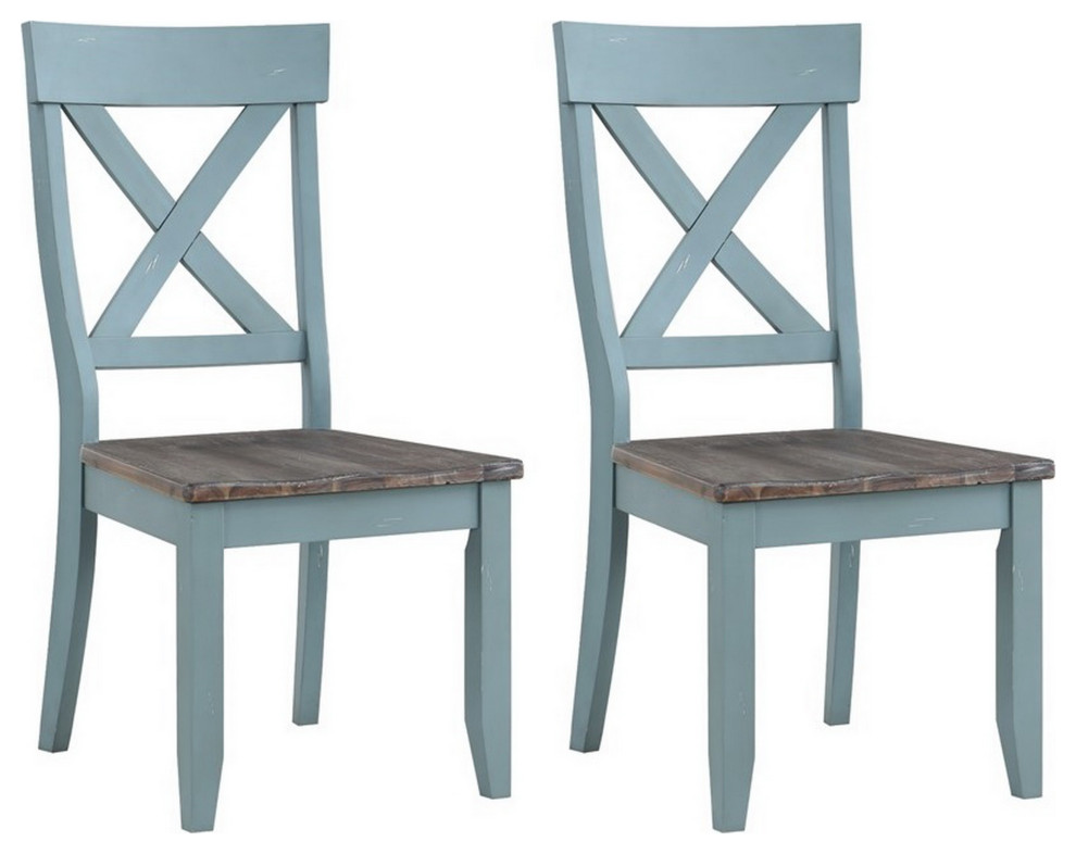 Bar Harbor Blue Blue Crossback Dining Chairs  Set of 2   Farmhouse   Dining Chairs   by Coast to Coast Imports  LLC  Houzz