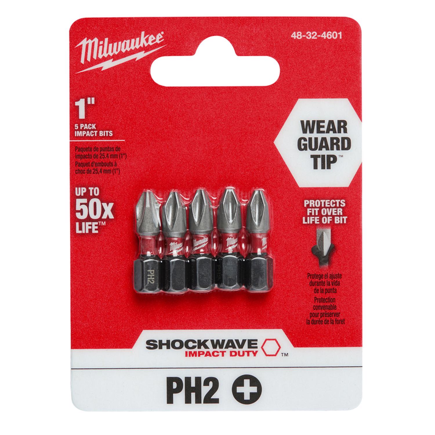 MW Shockwave Phillips #2 X 1 in. L Screwdriver Bit Steel 5 pk