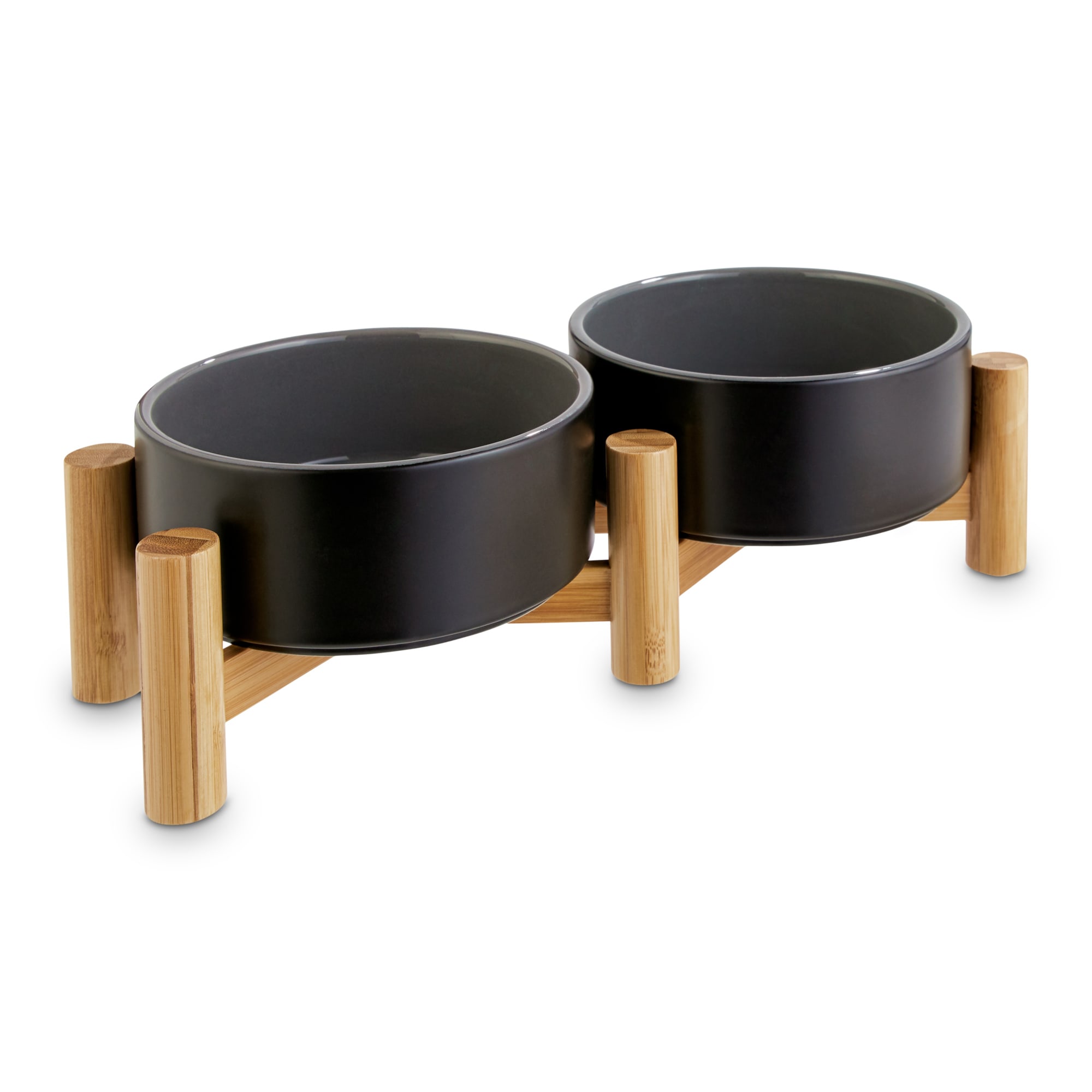 Reddy Black Ceramic  Bamboo Elevated Dog Double Diner， 7 Cups