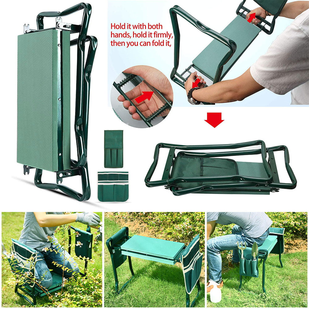 Multifunctional Seat Garden Kneeler Seat Stool Garden Kneeler With Tool Pouch Foldable Portable Gardening Stool