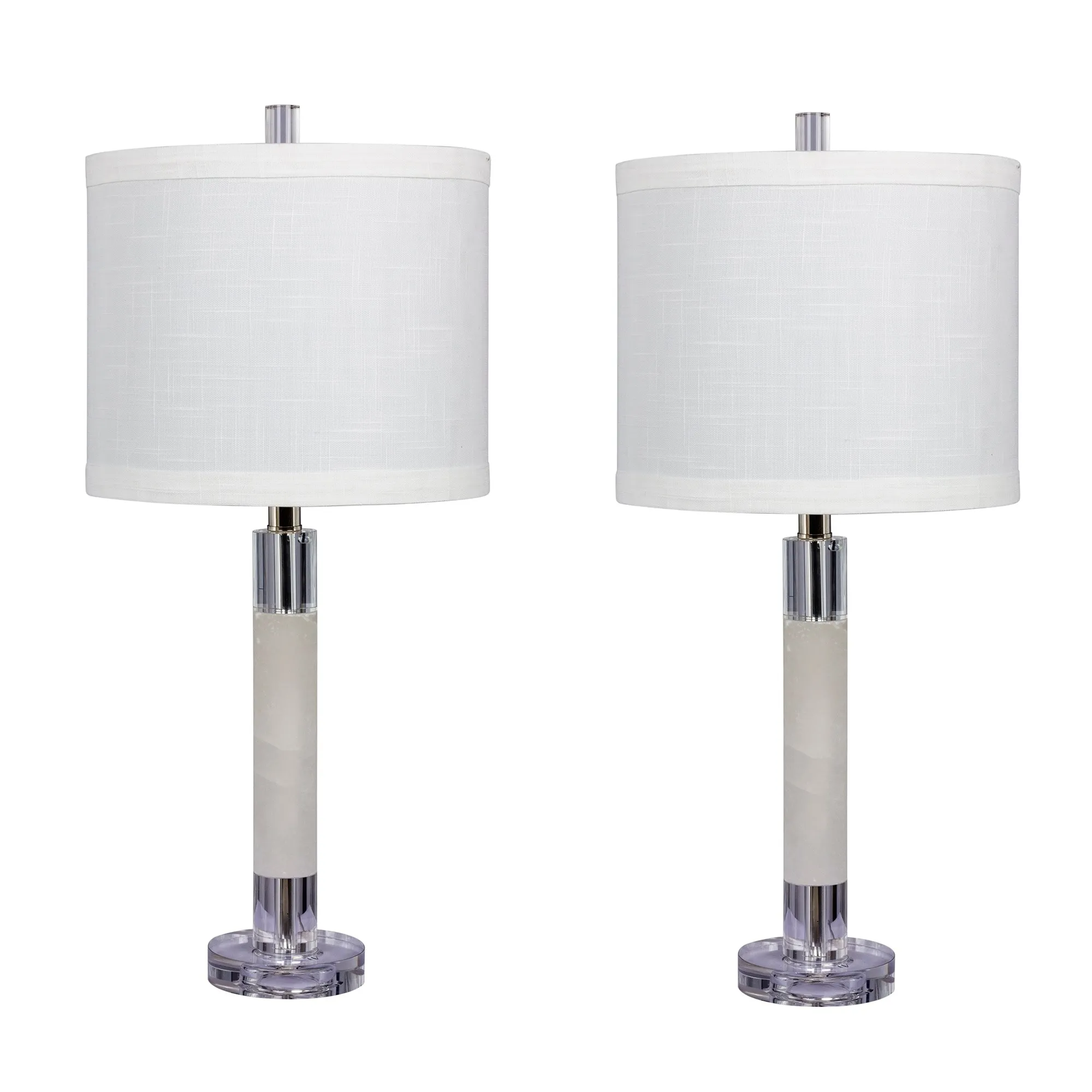 Fangio Lighting's #5151-2PK Pair of 26 in. Smooth Column Table Lamps in a Clear Crystal and Snow Marble Finish