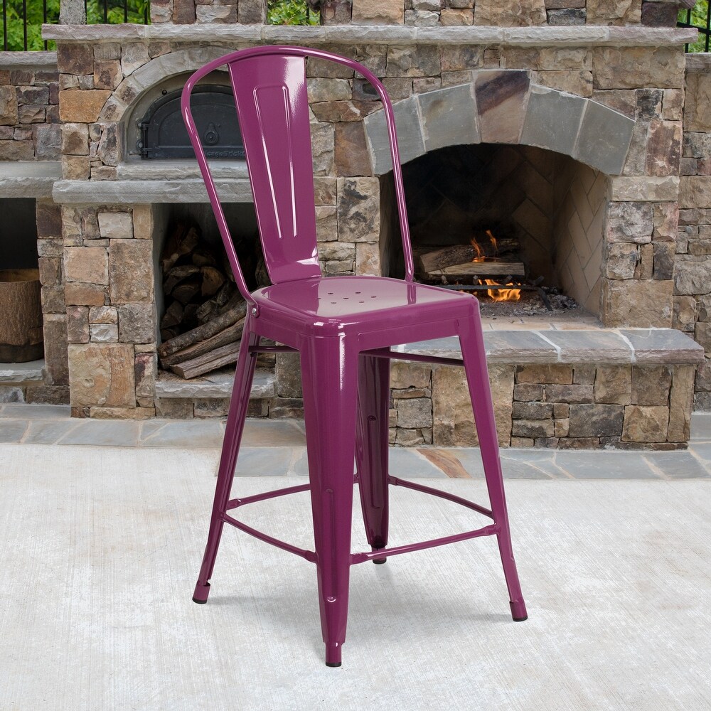 24'' High Metal Indoor Outdoor Counter Height Stool with Back   17.75\