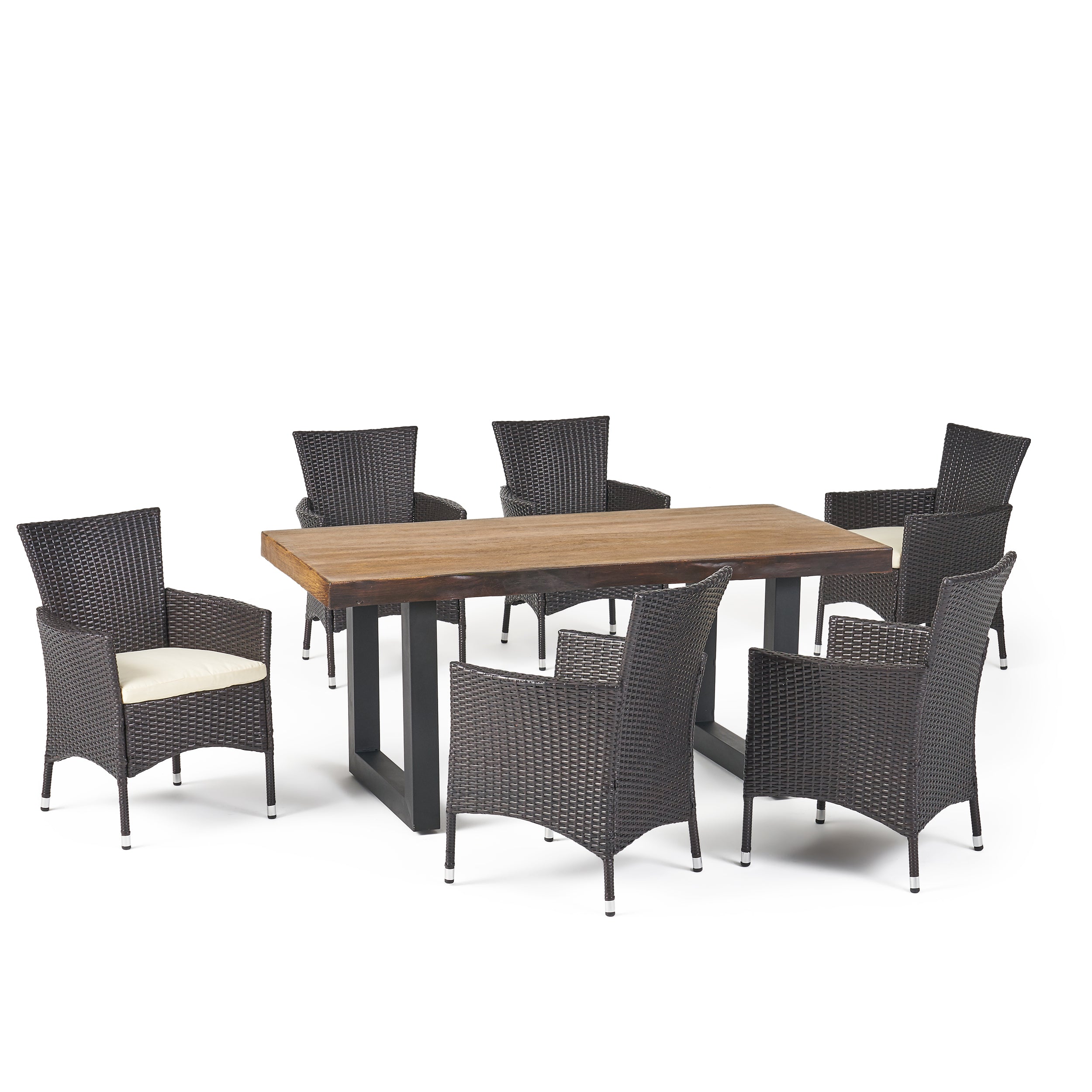 Louise Outdoor 7 Piece Multi-brown Wicker and Concrete Dining Set