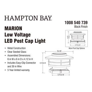 Hampton Bay Marion Black Low Voltage LED Post Cap Light with Seeded Glass LBW1801LX-01