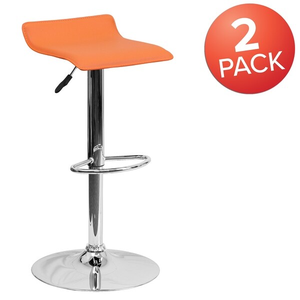 2 Pack Contemporary Vinyl Adjustable Height Barstool with Solid Wave Seat - 15