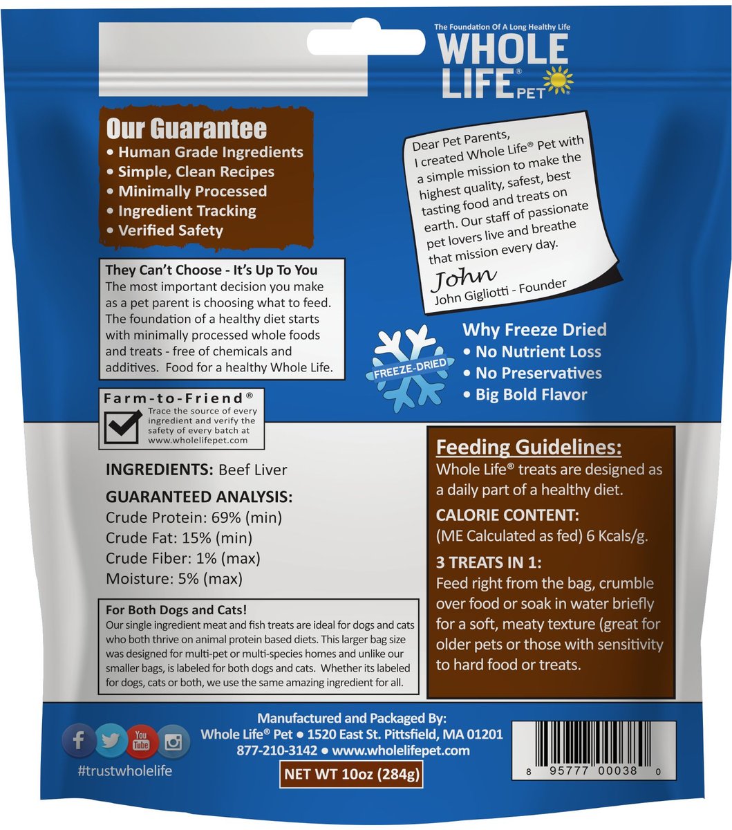 Whole Life Just One Ingredient Pure Beef Liver Freeze-Dried Dog and Cat Treats