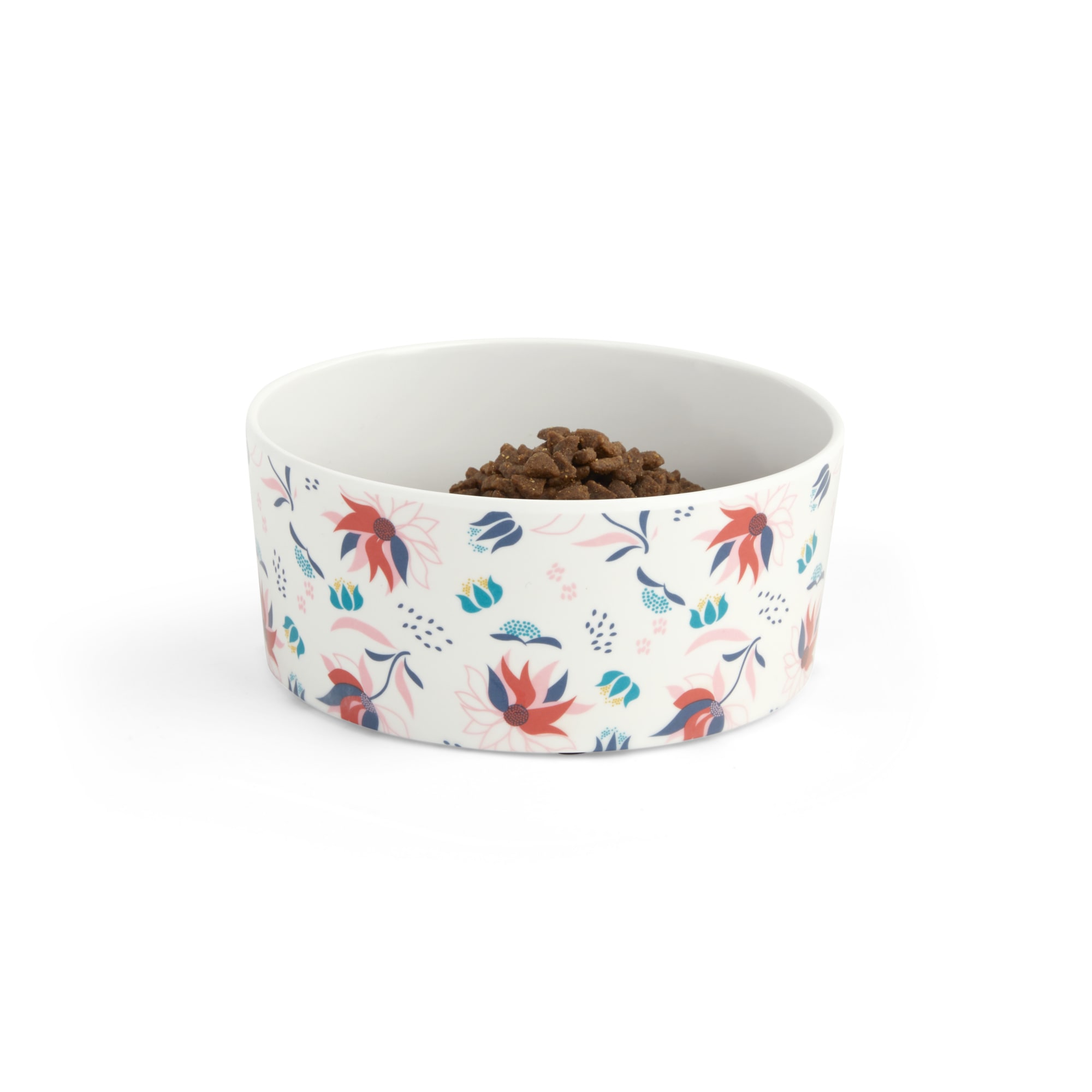 EveryYay Dining In White Floral-Print Melamine Cat Bowl， 2.3 Cups