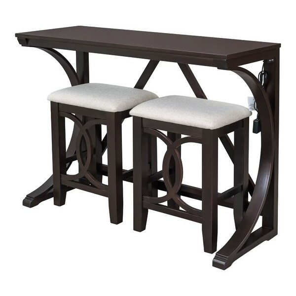 Counter Height Dining Table Set with USB Port and Upholstered Stools