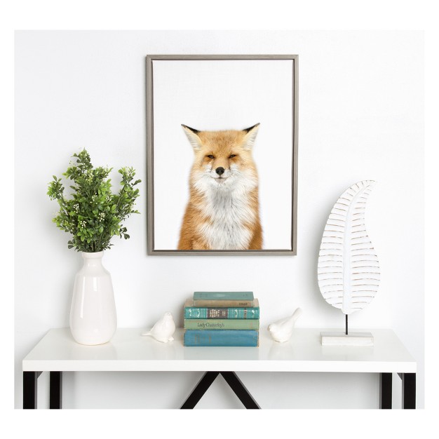 X 24 quot Sylvie Young Fox Framed Canvas By Amy Peterson Gray Kate And Laurel