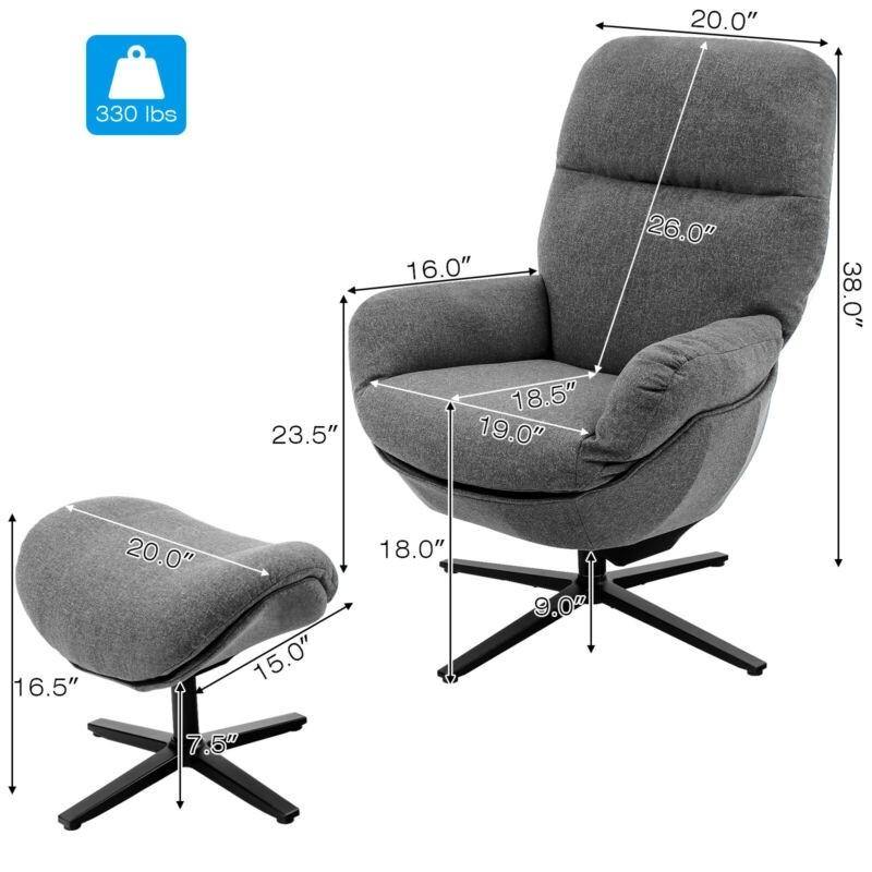 Swivel Lounge Chair w/Ottoman, Upholstered 360 Accent Lazy Recliner Armchair w/Rocking Footstool