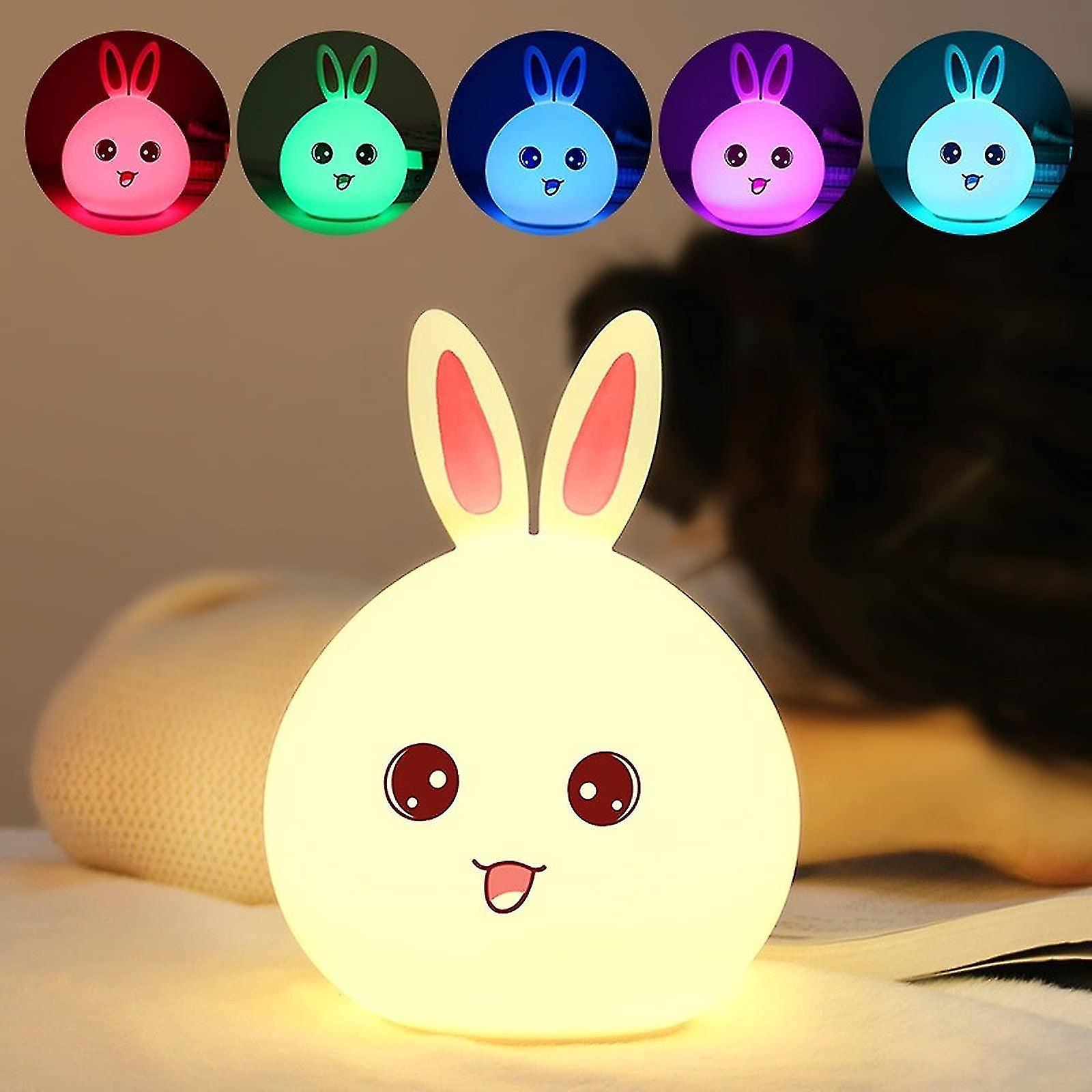 Cute Silicone Rabbit Night Light， Usb Rechargeable Rabbit Led Soft Silicone Touch Sensor Bedside Pat Lamp For Children Baby Kids