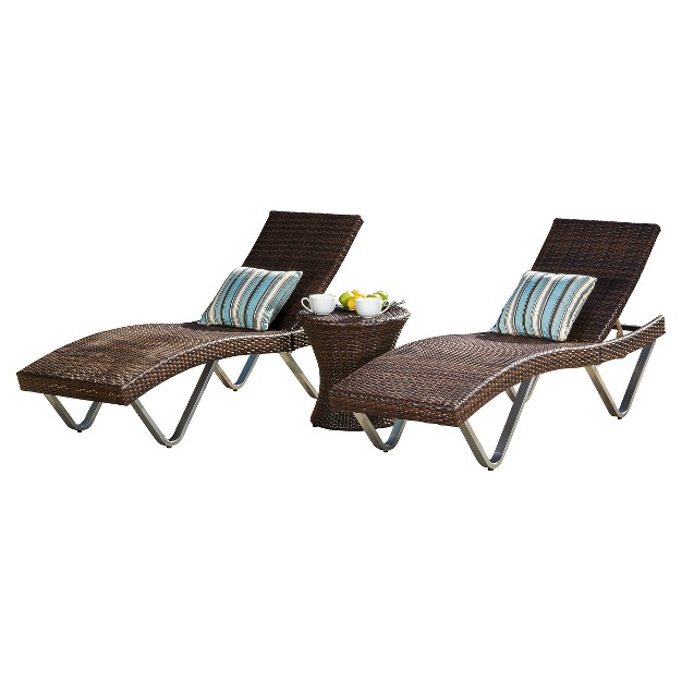 San Marco 3pc Wicker Patio Chaise Lounge Set Multi Brown Christopher Knight Home