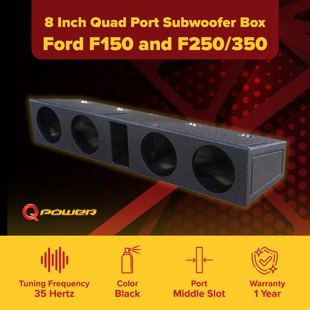 Qpower Qbfordff09408 8 Inch Quad Port Subwoofer Enclosure Box With Underseat Frontfire For Ford F150 Super Crew And 250 350 Super Duty Trucks